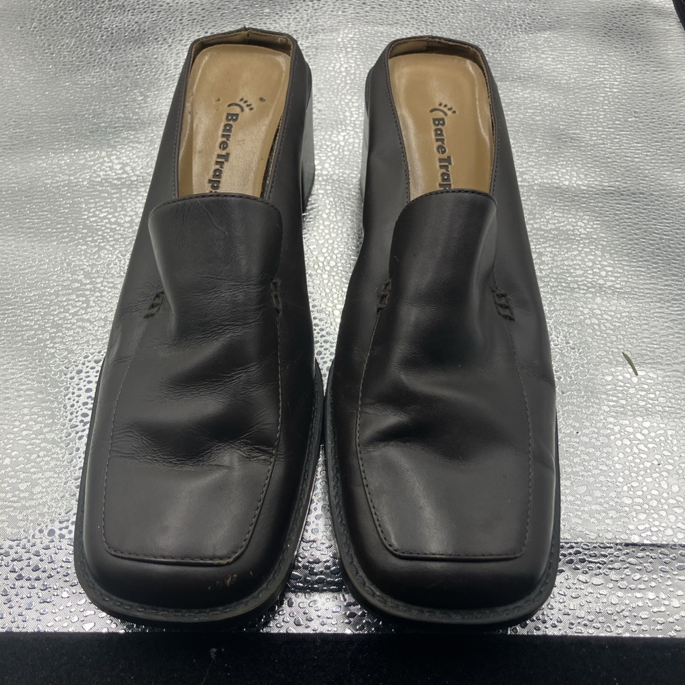 BareTraps BrownLeather Mule Loafers 8 Minimalist Comfort Slip On Shoes